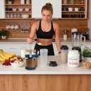 KKC Protein Powder Storage Container with 1 tbsp Scoop, 1200ml Large Airtight Glass Jar with Bamboo Lid, Protein Powder Holder with Wood Handle Spoon for Gym Supplements, Whey, Collagen Powder , 40oz