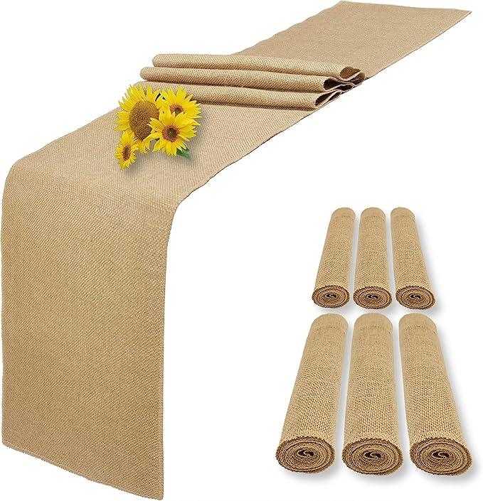 2 x 6 Pack Natural Burlap Table Runners,12 x 108 Inch Rustic Jute Table Runner and Placemats Bulk for Western Wedding Table Decorations,Farmhouse Style Party,Holiday,Kitchen Coffee Table Decor Cover