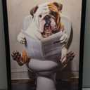 Bulldog Bathroom Wall Decor Funny Bulldog Pictures Canvas Wall Art Print Bulldog Toilet Signs Painting Artwork Dog Bathroom Decoration Bulldog Gifts Framed 16"X24"