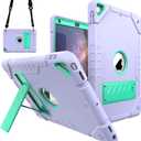 iPad Case 9th Generation, 7/8th Generation Case iPad 10.2 Inch with Kickstand 2 Angles Built-in Stand for Kids Shockproof,Heavy Duty Rugged Protective (Purple+Mint Green)