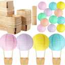 Namalu 24 Set Hot Air Balloon Centerpieces Paper Lanterns Wooden Candy Boxes with Sticks DIY Craft for Baby Shower Wedding Bachelorette Birthday Party Table Decoration(Macaron)