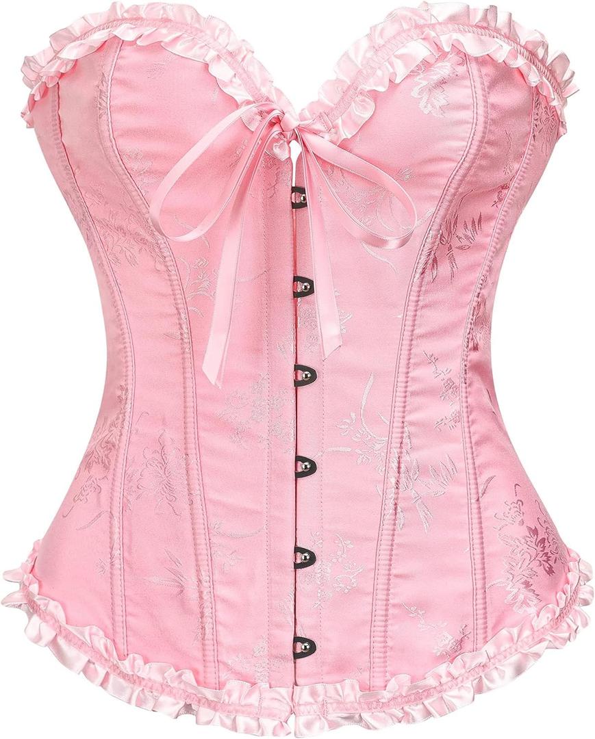 SZIVYSHI Corset Tops for Women, Bustier Shapewear Lingerie, Lace Waist Push Up Bodysuit (X-Small, Powder Pink)