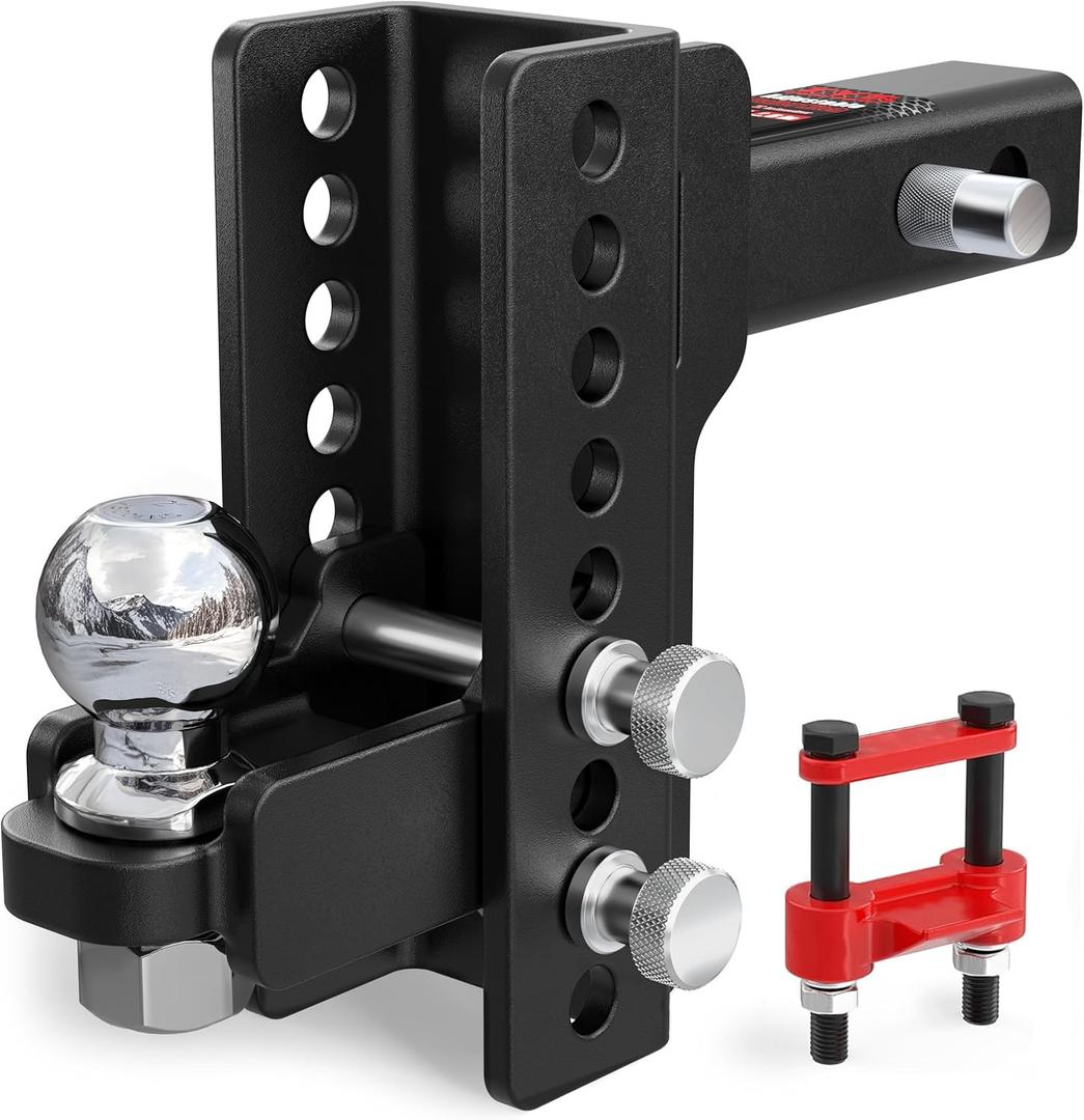 TYT Adjustable Trailer Hitch for 2" Receiver, 6" Drop/Rise, 2" Tow Ball, 7,500 lbs GTW / 750 lbs TW, Includes Two Pins and One Anti-Theft Pin Lock