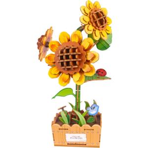 3D Wooden Flower Puzzles for Adults Sunflower, DIY Valentines Day Flower Building Set Home Decoration Wooden Craft Kits, for Women Mom Birthday Thanksgiving