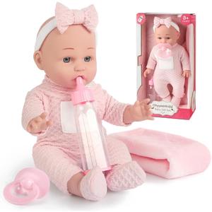 Chyyeerkidd 12'' Baby Doll in Gift Box - Toddler Baby Doll Set with Pacifier, Feeding Bottle, Blanket | Great Gift for 3+ Year Girls Pink