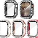 Goton 4-Pack Bling Case for Apple Watch Series 11/10 Screen Protector Case 42mm, Women Glitter Diamond Rhinestone Protector for iWatch Cover Accessories 42 mm (Red+Rose Gold+Starlight+Black( Glass))