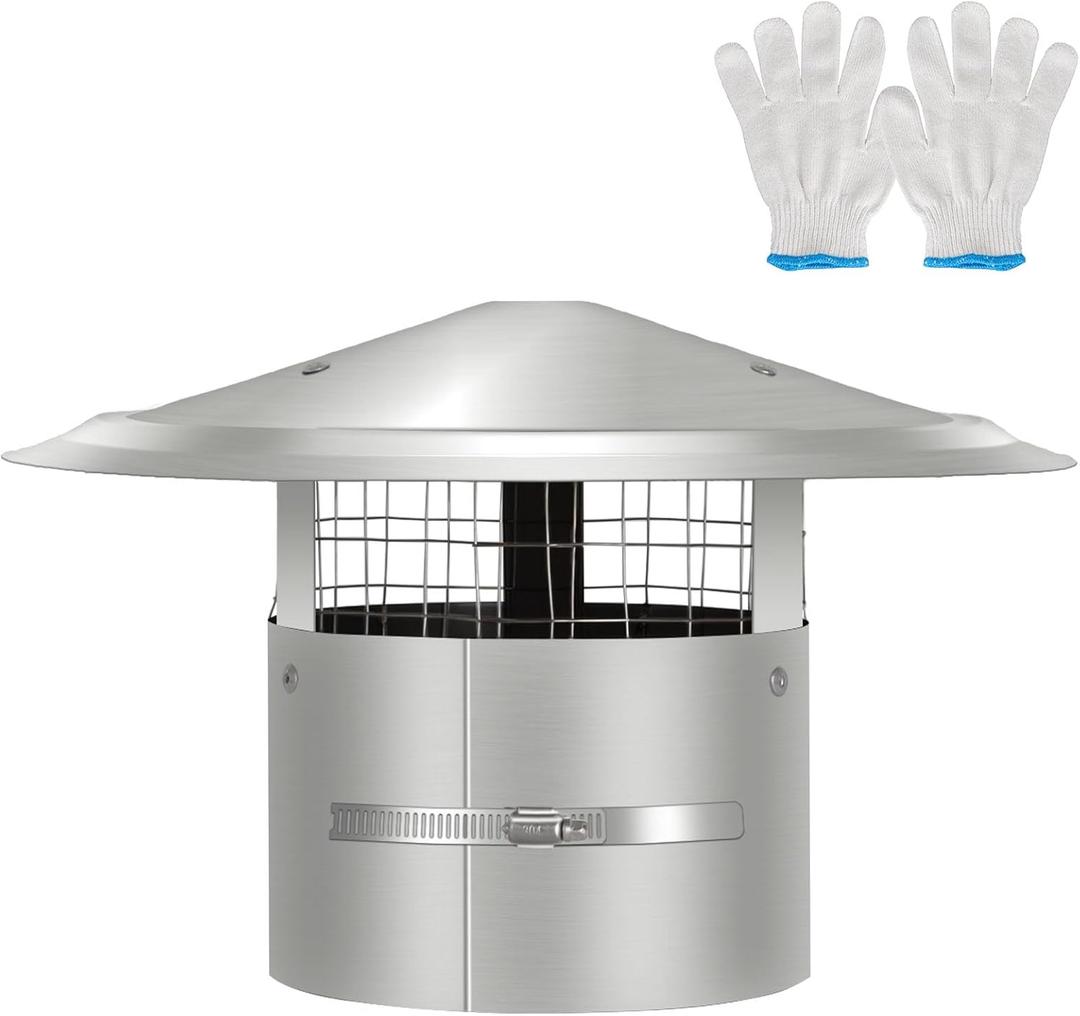 6 Inch Round Chimney Cap with Screen, Tapered Top Roof Rain Chimney Cover for Outside,Adjustable Fireplace Stove Pipe Topper, Stainless Steel