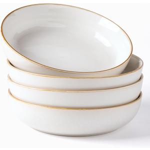 GBHOME 9'' Large Ceramic Pasta Bowls, 38oz Stoneware Pasta Serving Bowls Set of 4 for Kitchen, Wide Bowls for Fruit,Pasta,Salad,Oatmeal,Meal, Microwave Safe, Reactive Glaze-Pear White