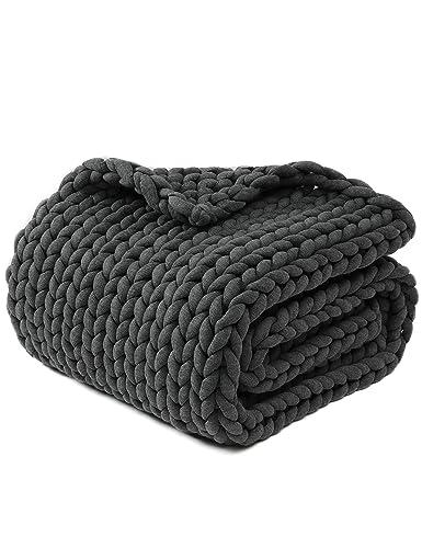 YnM Chunky Throw Blanket, Medium-Weight, Hand Knitted, Skin Friendly, Ventilated and Breathable, Machine Washable, Home Décor Piece for Couch, Sofa and Bed (Charcoal Grey, 50x70 Inch)