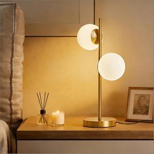 Mid Century Modern Table Lamp, 2 LED Bulbs Included Gold Globe Nightstand Light, Contemporary Bedside Lamp for Bedroom Living Room Study Room Decor