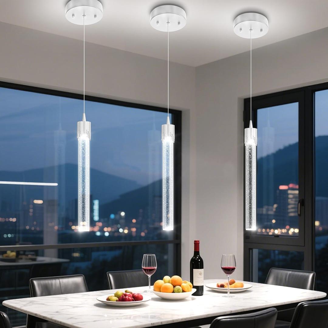 Mini 1 Light Chrome Crystal Pendant Lights,Modern Led Kitchen Island Hanging Light Fixture,Adjustable Pendant Lighting for Kitchen Island,Dimmable 2700k-6000k (Silver)