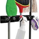GORILLA GRIP Wall Mount Hook Fixture, Also Includes Slots to Hold Mop, Broom, Tools, Easy Install, Organize Cleaners, Tools, Home, Kitchen, Garage, 6 Hooks 5 Slots, Black, Set Of 2