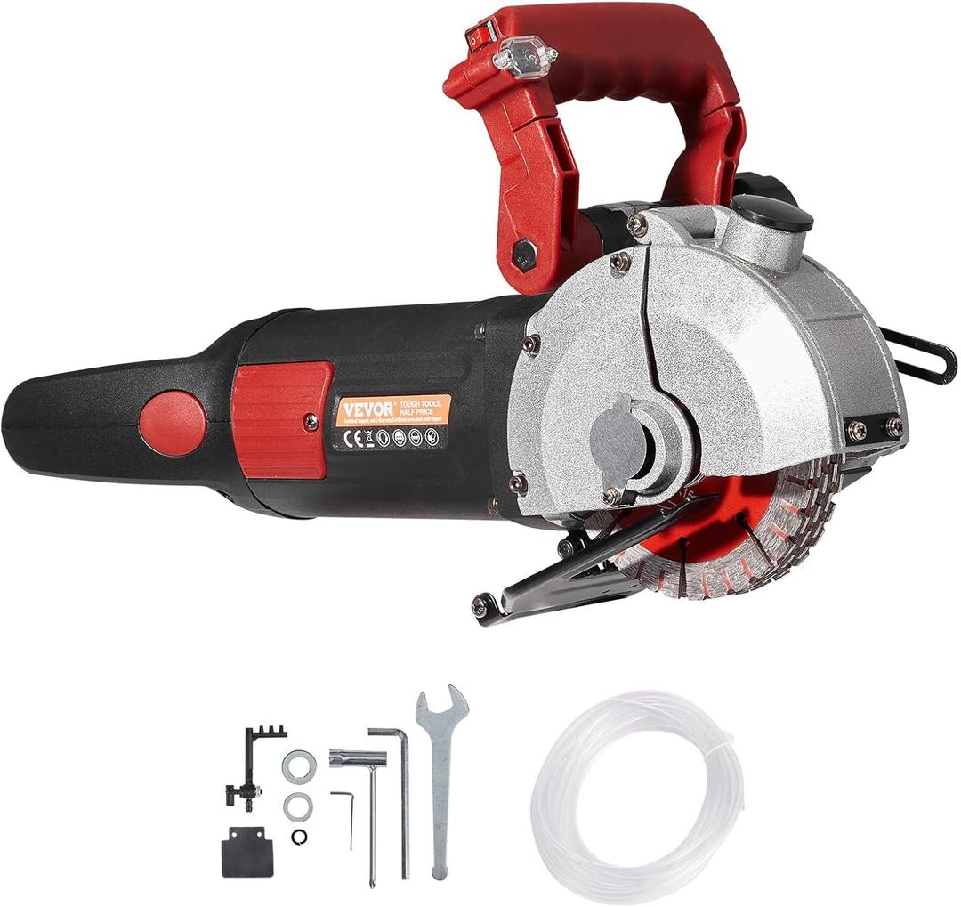 VEVOR Wall Chaser, 4800W Slotting Machine with Laser Guide 6800rpm, Max Groove Depth and Width 2" x 1.5", Concrete Grooving Cutting Machine with 5 Saw Blades and Water Pump
