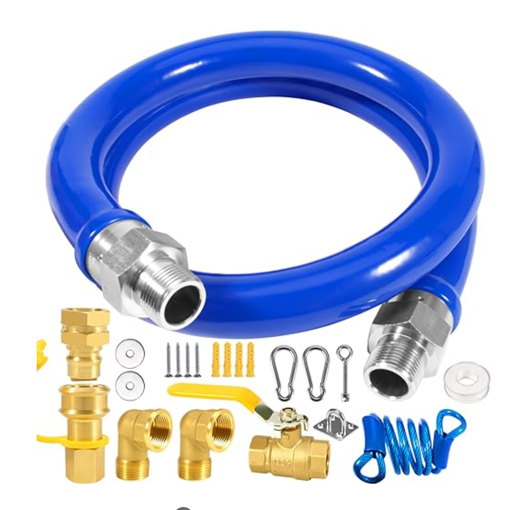 36/48 inch Commercial Gas Hose Connector Kit, Flexible Blue Gas Hose Kit,1675KIT36 Safety System Kit,Gas Line Hose with 3/4' Quick Disconnect,Restraining Devices for Commercial Kitchen Equipment