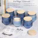 6 Pcs 13.5 OZ Blue Large Candle Jars for Making Candles, Ribbed Unique Candle Jars, Glass Jars with Wooden Lids and Labels for Candle Making Supplies, Container, Blue Table Decor, Gift (Medium)