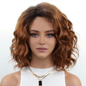 RENERSHOW Short Ombre Auburn Wavy Bob Wigs for White Women Layered Chin Length Bob Curly Hair Wig Heat Synthetic Natural Daily Party Wig
