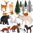 Skylety 18 Pcs Forest Animal Figures Toy Set with Trees, Woodland Animal Toys for Kids Pretend Play, Wildlife Figurines Learning Playset for Toddlers Classroom Diorama Party Decorations