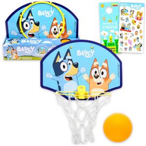 Bluey Basketball Hoop Set - Bundle with Indoor Basketball Hoop Sports Toy Plus Stickers, More | Bluey Toys and Games for Kids, Boys, Girls