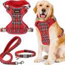 GAMUDA Dog Harness Collar and Leash Set, Dog Harness, No Chock No Pull Adjustable Vest Harnesses Plaid Reflective for Medium Dog, Cat, Small Horse, Small Bull and Pig (Red, XL)
