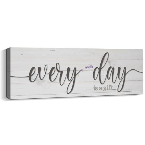 Every Day is a Gift Signs Wall Decor Inspirational Quotes Wall Plaques Family Home Framed Wall Art Vintage Farmhouse Canvas Prints Artwork for Bedroom Living Room Entryway Home Decoration 6x17 inch