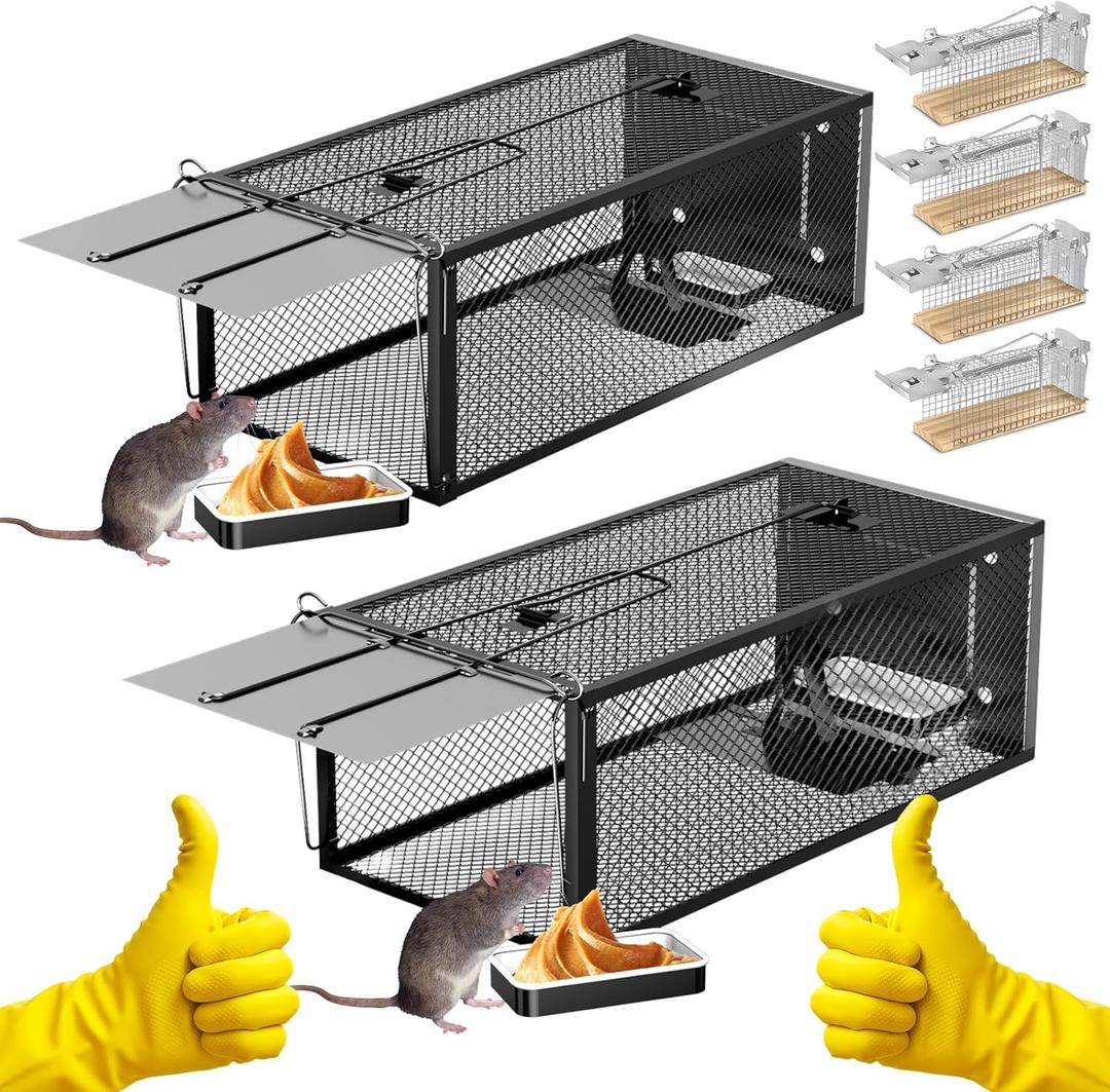 Humane Rat Traps - Large 12.5 Inches Upgraded Mouse Trap for Outdoors & Indoors - Reusable Rat Trap Cage for Mouse and Small Animals - Effective Quick Simple to Use (6-Pack)