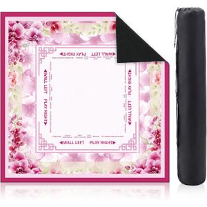 Flower Mahjong Mat with Rules 31.5" x 31.5" Non-Slip Noise Reduction Gaming Mat with Carrying Bag American Mahjong Table Cover for Poker Board Card Games Dominoes(Pink)