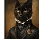 Art Funny Black Cat Poster Gothic Cat Canvas Wall Art Victorian Renaissance Kitten Prints Goth Halloween Academia Kitten Painting for Living Room Bedroom Framed 12X16 inch