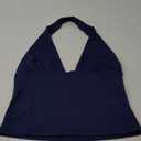 Womens Backless Halter Tops Deep V Neck Sexy Crop Tank Top Open Back Sleeveless Slim Fit Y2k Summer Tops Small, Navy Blue 