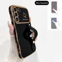 NITITOP Compatible with Samsung Galaxy S23 Plus Case with Kickstand Strap Cute Luxury with Love Heart Plating Pattern Wave Frame Women Girls Men Raised Camera Shockproof Protection Cover-Black