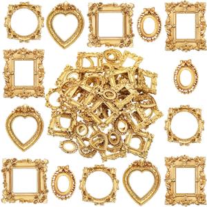 Vicenpal 100 Pieces Gold Vintage Resin Picture Frame Antique Photo Mini Resin Jewelry Display Photography DIY Small Frame for Manicure Photo Home Decoration
