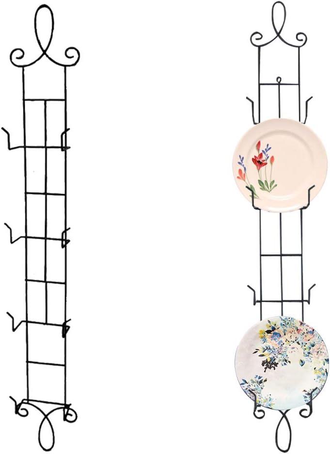 HOHIYA 42 Inch Plate Hangers Wall Display Rack 2 Pack Metal 4-Tier Vertical Heavy Duty Holder for Collectible Plates Picture Frames Artwork Taiwan Made Black