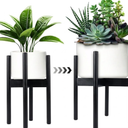 Indoor Plant Stand - Corner Bamboo Plant Stand for Small Spaces, Adjustable 8 to 12 Inches, Natural Floor Standing Pot Holder (Plant Not Included) (Black)