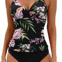 B2prity Halter Tankini Swimsuit for Women Tummy Control Two Piece Bathing Suit V Neck Swimwear with Shorts (Large, 15)