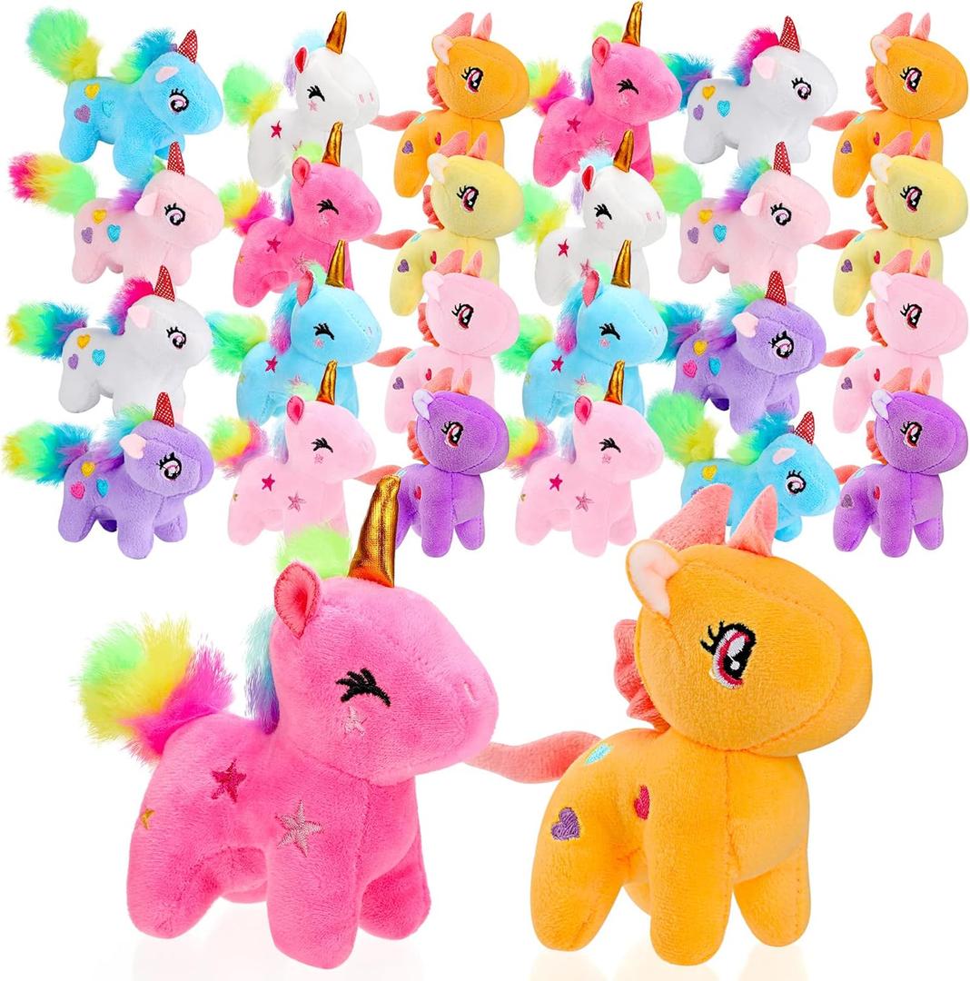 Wettarn 24 Pcs Mini Plush Unicorn Stuffed Animals Unicorn Party Favors Bulk Toys DIY Plush Keychain Small Stuffed Animal for Basket Stuffers Classroom Birthday Wedding Party Gift (Bright Color)