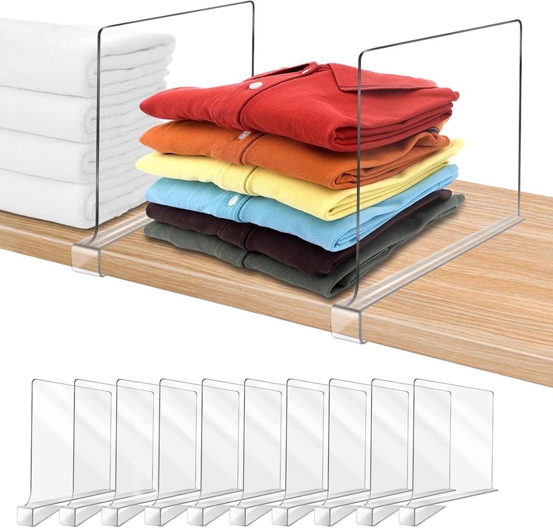 Acrylic Shelf Dividers for Closet Organization 10PCS Closet Shelf Divider Closet Dividers for Shelves Shelf Organizer for Closet Shelf Organizer for Wood Closet Separator Clear (10Pack)