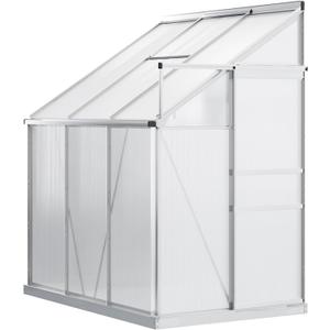 Outsunny 6' x 4' Aluminum Lean-to Greenhouse Polycarbonate Walk-in Garden Greenhouse with Adjustable Roof Vent, Rain Gutter and Sliding Door for Winter, Clear
