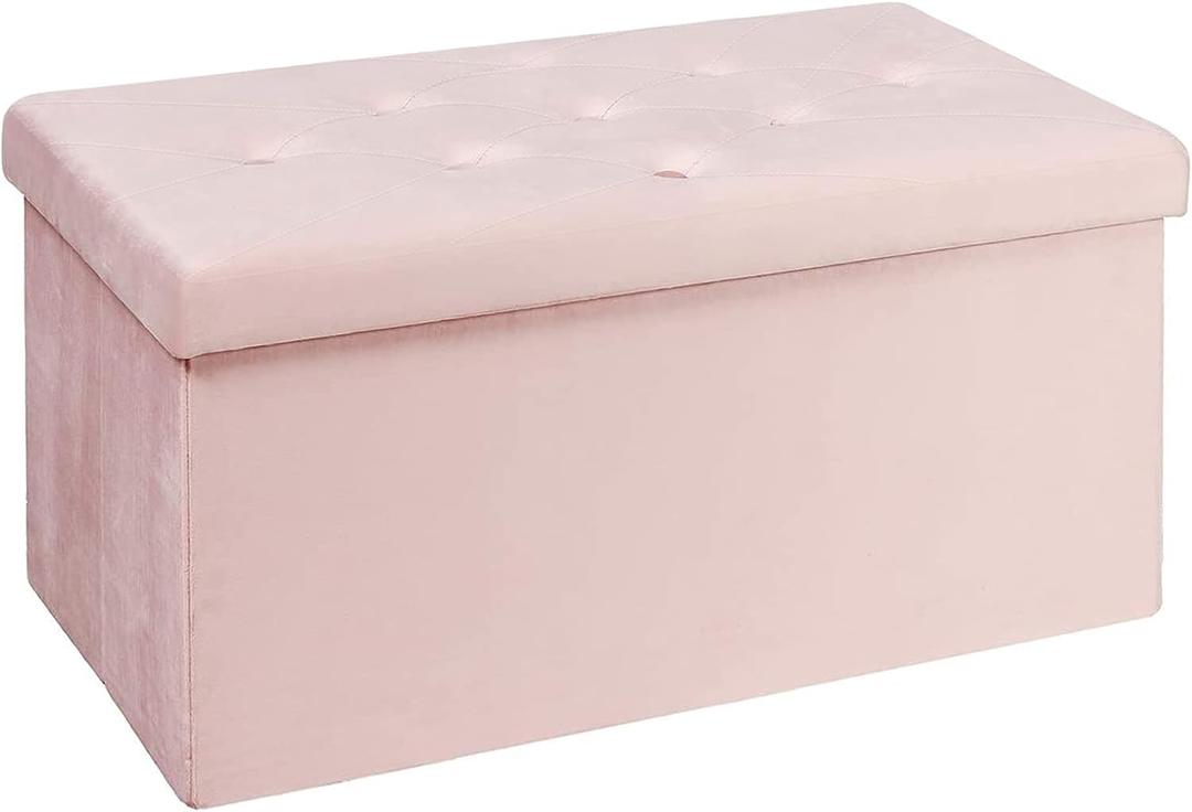 BRIAN & DANY Folding Storage Ottoman Bench, Ottoman with Storage, Foot Rest, Benches Seat for Bedroom, Living Room, Entryway, Long Shoes Bench, 15.7" x 31.5" x 15.7" Pink (15.7"D x 31.5"W x 15.7"H)