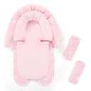 Infant Car Seat Insert & Strap Cover for Baby Girls, 2 in 1 Carseat Head Support Newborn, Ultra Soft Car Seat Cushion for Babies, Plush Fabric, Fit for Swing, Car Seat, Stroller, Bouncer, Pink (Flower)