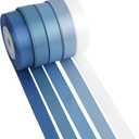 Dusty Blue Satin Ribbon, 1/2 Inch x 50 Yards, 5-Roll Assortment, Thin Double Face Satin for Gift Wrapping, Wedding Invitations, Bouquet Tying, Bows, DIY Crafts