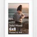 KINLINK 6x8 Picture Frame, White Solid Wood Frame with Acrylic Plexiglass for Pictures 4x6 with Mat or 6x8 without Mat, Tabletop and Wall Mounting Display Photo Frame 1 Pack