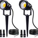 SUNVIE 12W Low Voltage Landscape Lighting LED Landscape Lights 3000K Waterproof Garden Pathway Lights 12V Outdoor Spotlights with Spike Stand, 2 Pack with Connectors