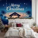 HOMETITUTE Christmas Backdrop 8x6ft Nativity Scene Silhouette Banner Holy Night Starry Sky Background Bethlehem Manger Photography Prop Religious Holiday Decoration for Indoor Outdoor Display