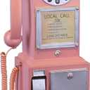Antique Telephone - Pink Rotary Dial Landline Phone Model Vintage Classic Phone Props Retro Wall Mounted Crafts Ornaments Cafe Bar Window Booth Decoration - 9.8''L x 6.3''W x 19.7''H