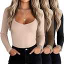 3 Pack Women's Long Sleeve Tops, Sweetheart Neck Knit Basic Shirts Slim Fit Casual Fall Going Out Tee (XL)