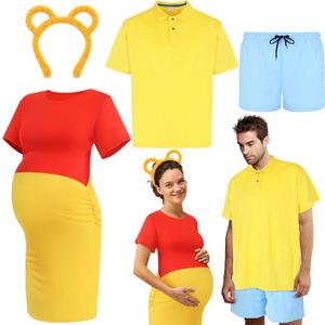 4 Pcs Halloween Maternity Costume New Parents Couple Outfit Dress Pregnancy Cloth for Women New Daddy Mommy Party (Medium)