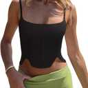 REORIA Women's Sexy Square Neck Trendy Sleeveless Adjustable Spaghetti Strap Corset Tank Crop Tops (Large, Black)