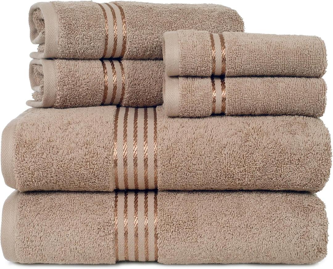 Lavish Home 6 Piece Bathroom Towels Set - 625GSM 100% Cotton Bathroom Essentials with 2 Absorbent Wash Cloths, 2 Hand Cloths, and 2 Bath Towel for Shower, Gym, Dorm and Spa (Taupe)