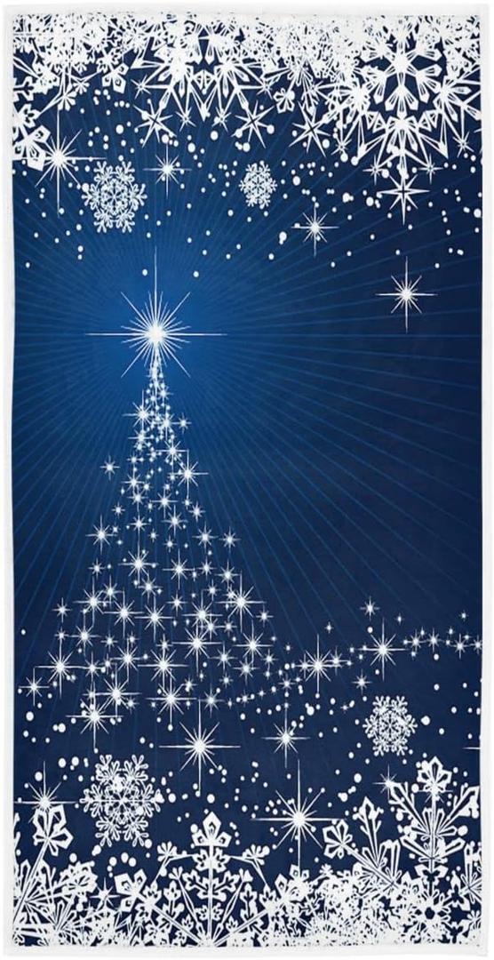 Merry Christmas Tree Hand Bath Towel Blue Winter White Snow Snowflake Kitchen Bathroom Faucet Towel Xmas Snowman Fingertip Towel Set Highly Absorbent SPA Gym Guest Shower Towels 16x30 Inch
