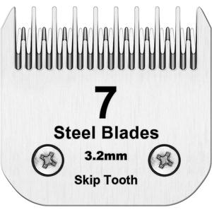 7 Skip Tooth Blades,Detachable Pet Dog Grooming Steel Blade Compatible with Andis,Oster A5,Wahl KM10 Series Clippers,Cut Length 1/8-Inch (3.2mm)