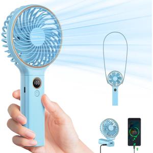 SWEETFULL Handheld Fan, Portable Fan, 5000mAh Rechargeable Battery, 6 Speed Wind, LED Display, Personal Mini Travel Fan with Backup Power, Hand Held Fan USB Foldable Electric Fan for Women Girl (Blue)